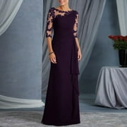 Mother of The Bride Dresses with Sleeves Long Formal Evening Dresses Lace Appliques Wedding Guest Maxi Dresses for Women 2023